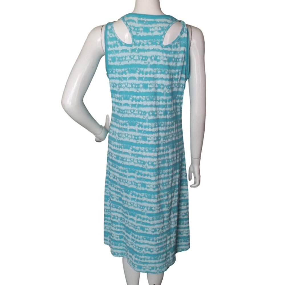 FRESH PRODUCE Dress, M, Aqua/Blue, White abstract stripes, Cut-out back, Jersey - Picture 5 of 13
